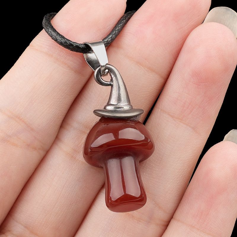 2351 Presente de Natal chapéu de bruxa ágata cogumelo colar cristal natural cogumelo forma pingente vintage jóias