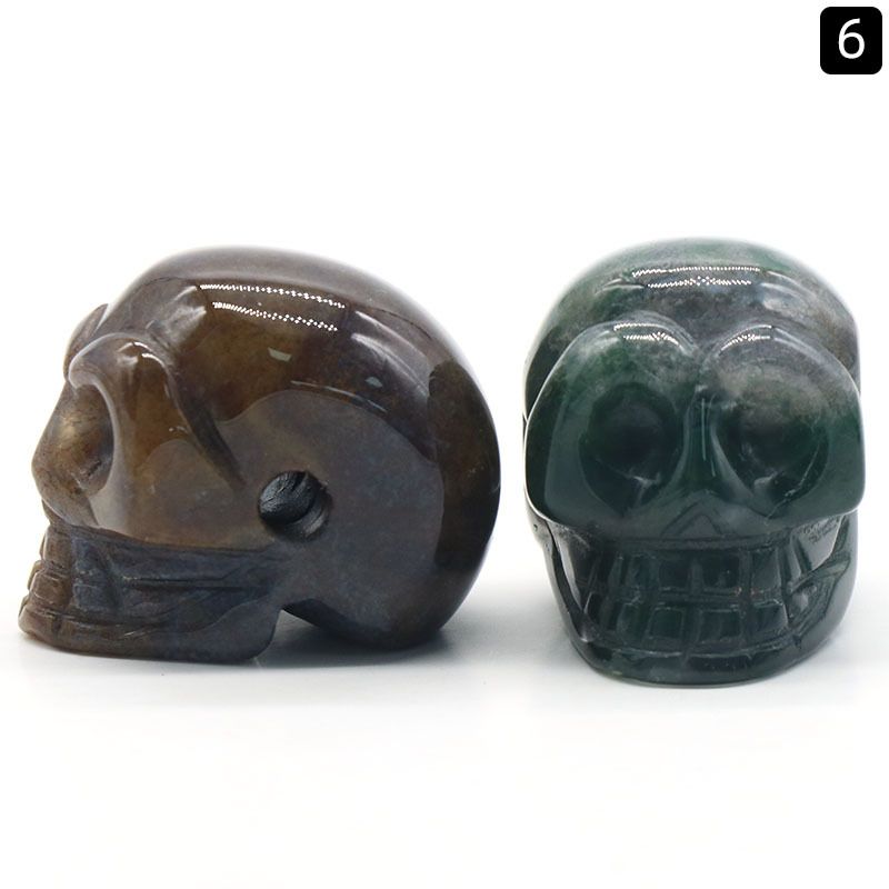1365-Acessórios de pingente de cabeça fantasma de crânio de pedra semipreciosa de cristal natural, artesanato de Halloween pequenos ornamentos