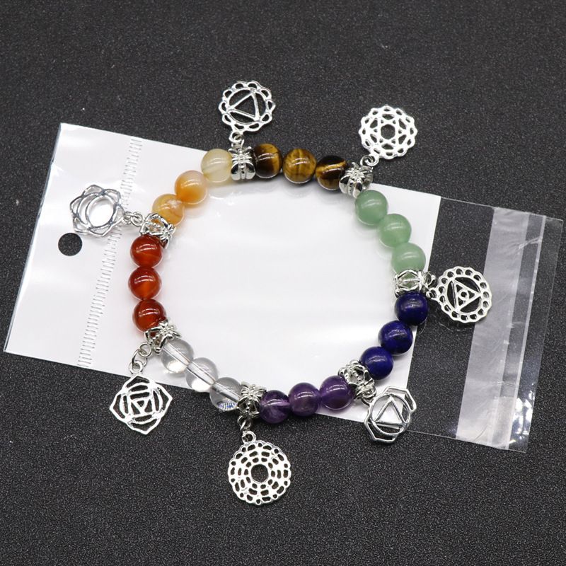387-7Pulseira de chakra de pedra de cristal natural Chakela, joias de ioga, pulseira de pedra colorida de ágata de cristal.