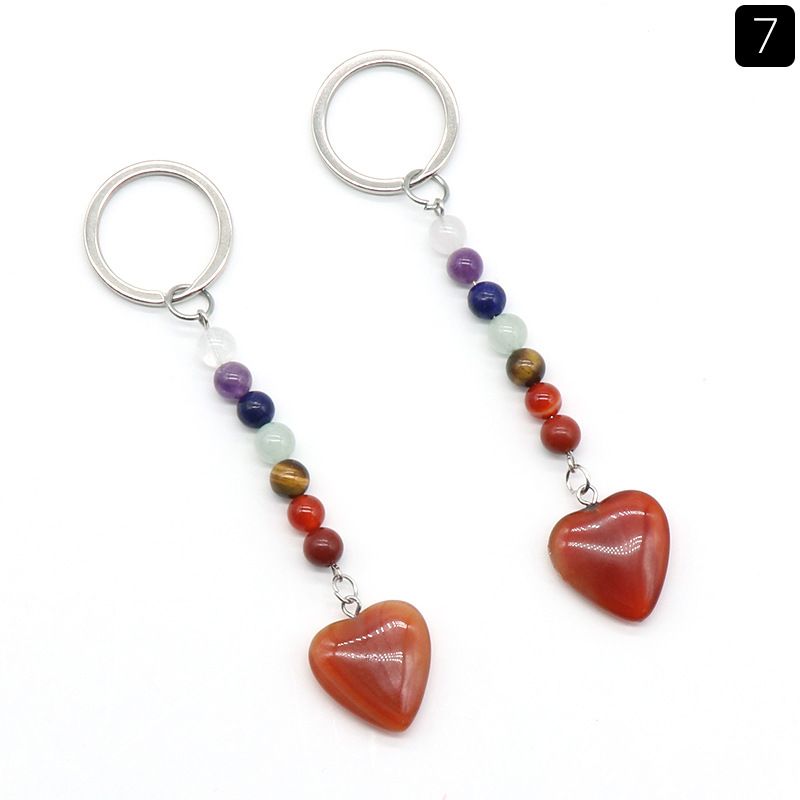 1471-Pingente de chaveiro de amor de pedra colorida de cristal natural, jóias e pingente de bagagem DIY chaveiro.