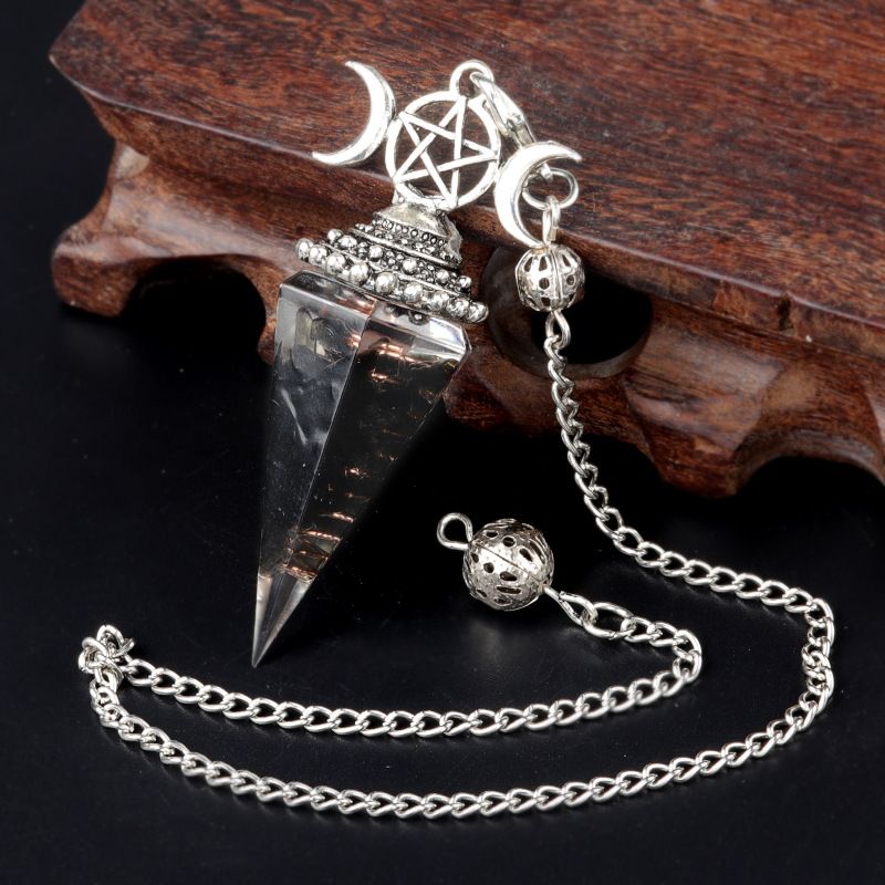 1690-Lua trifásica colorido cascalho resina cristal pedra preciosa hexagonal cone pêndulo, pingente de chakra