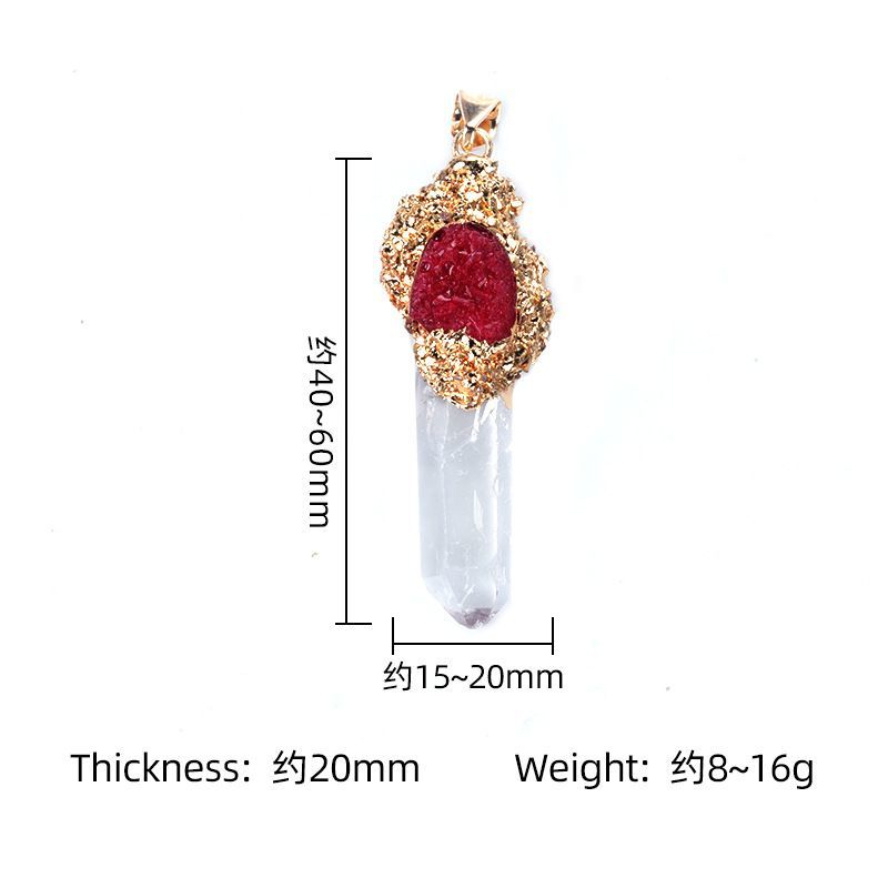 1757-Cristal branco natural pilar de pedra áspera pingente dourado pilar de cristal irregular incrustado acessórios de colar multicolorido
