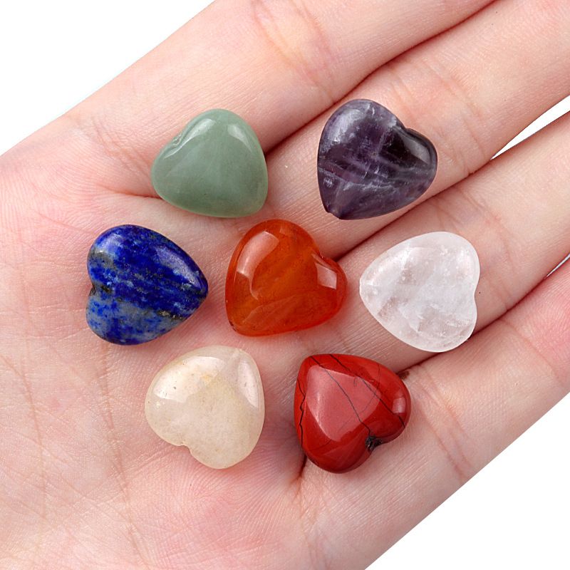 1643-7 pcs, um pacote de contas soltas de amor de pedra com sete veias de 14 mm, colar de cristal de chakra DIY, pulseira, joias em forma de coração.