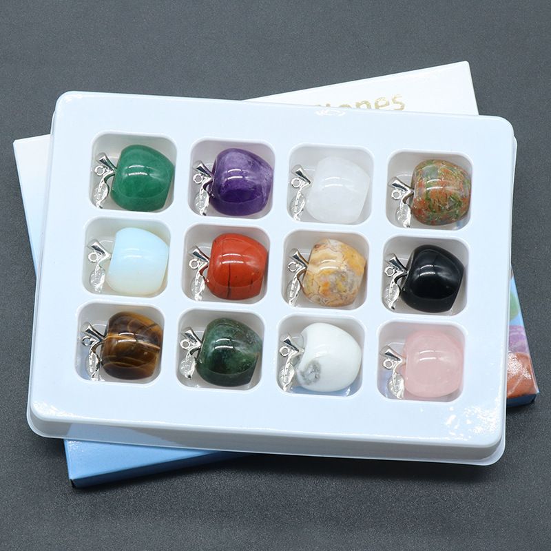 1496-Pedra de cristal natural 20mm maçã pequena 12 grade cor caixa ornamento pendente de uso duplo