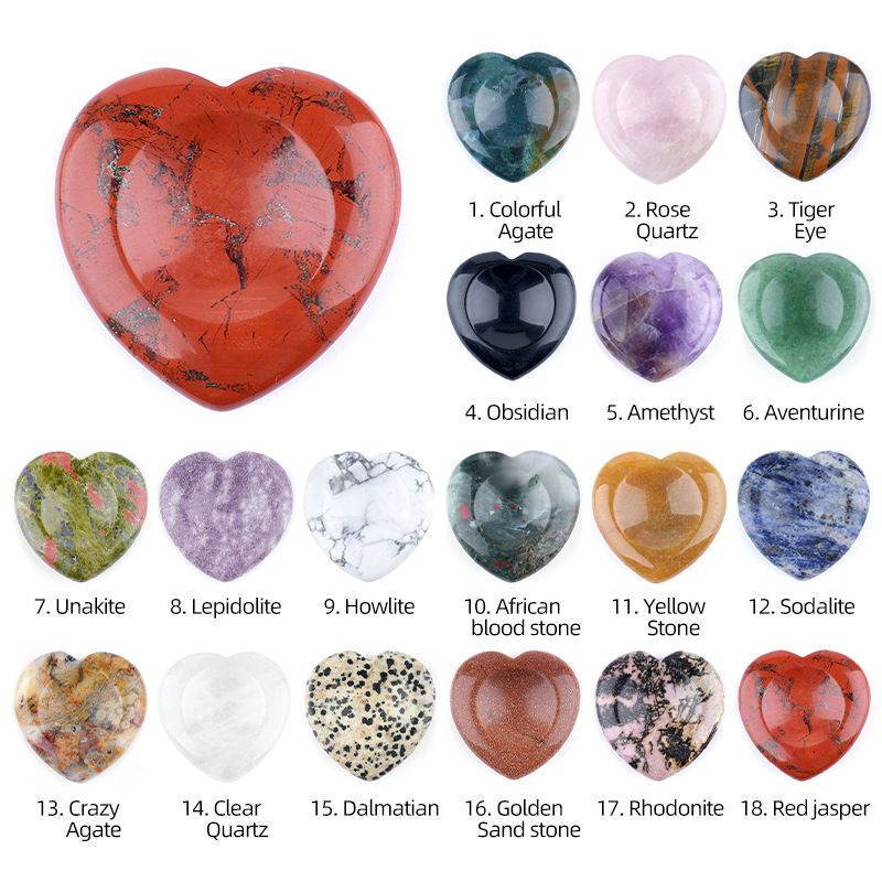 40Mm de cristal natural polegar de pedra de palma Ágata de jade transfronteiriça europeia e americana escultura sulco em forma de coração amor polegar de pedra