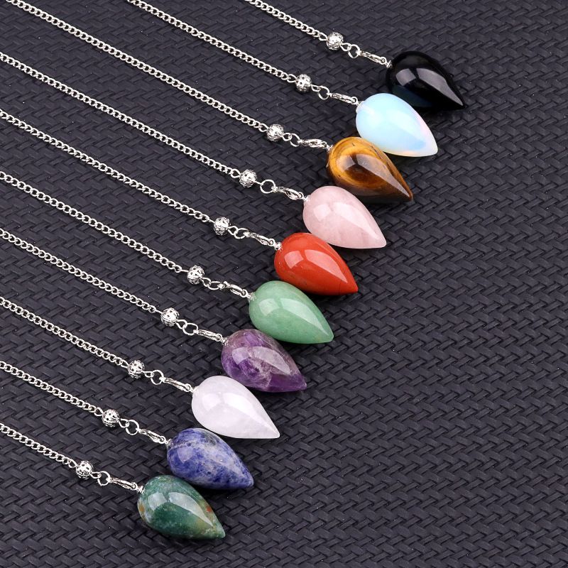 2150 Pingente de pêndulo de cristal natural em forma de gota meditação de ioga vintage pedra semipreciosa com pêndulo de ametista de corrente