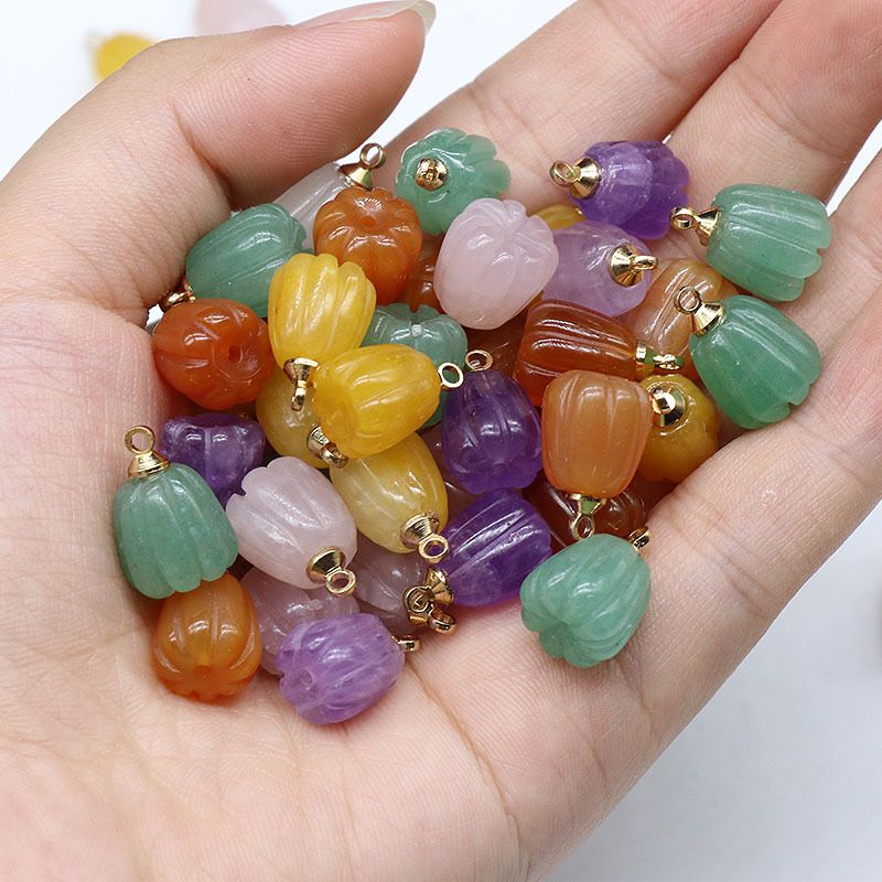 Cristal natural ágata jade gravado pequeno pingente de flor de abóbora DIY pulseira colar brincos acessórios de jóias