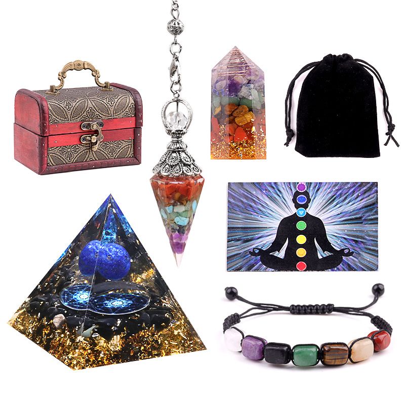2134-Cristal Artesanato Cristal Natural Pulseira Colorida Cascalho Hexagonal Pilar Pirâmide Conjunto de Pêndulo