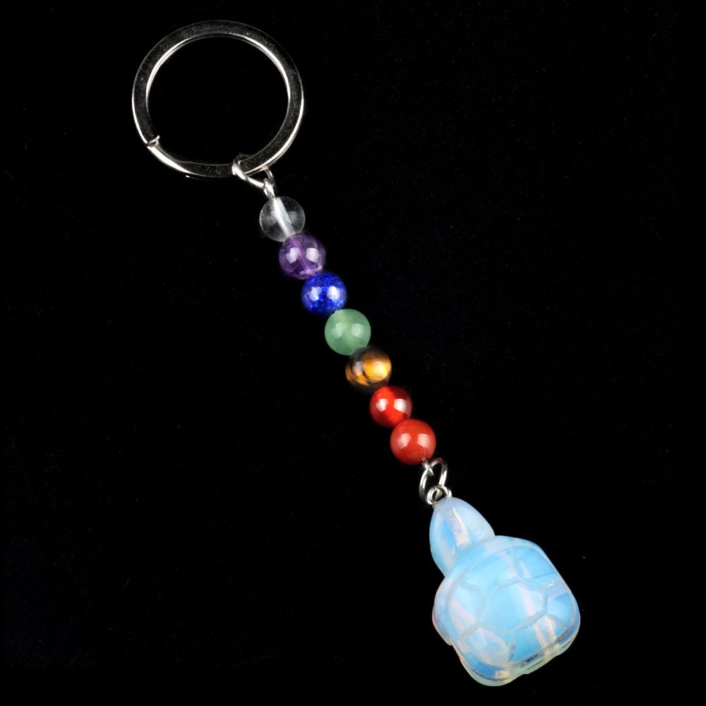 1955-Chaveiro de tartaruga de pedra de cristal colorido, pingente de jóias de chakra, pingente de chaveiro de animal pequeno