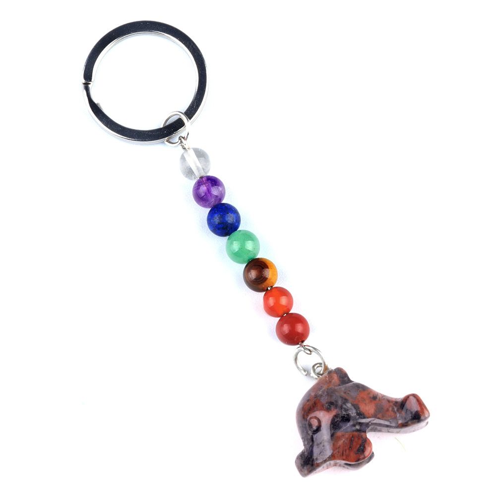 1957-Chaveiro de golfinho de pedra de cristal colorido, pingente de jóias de chakra, pingente de chaveiro de animal pequeno
