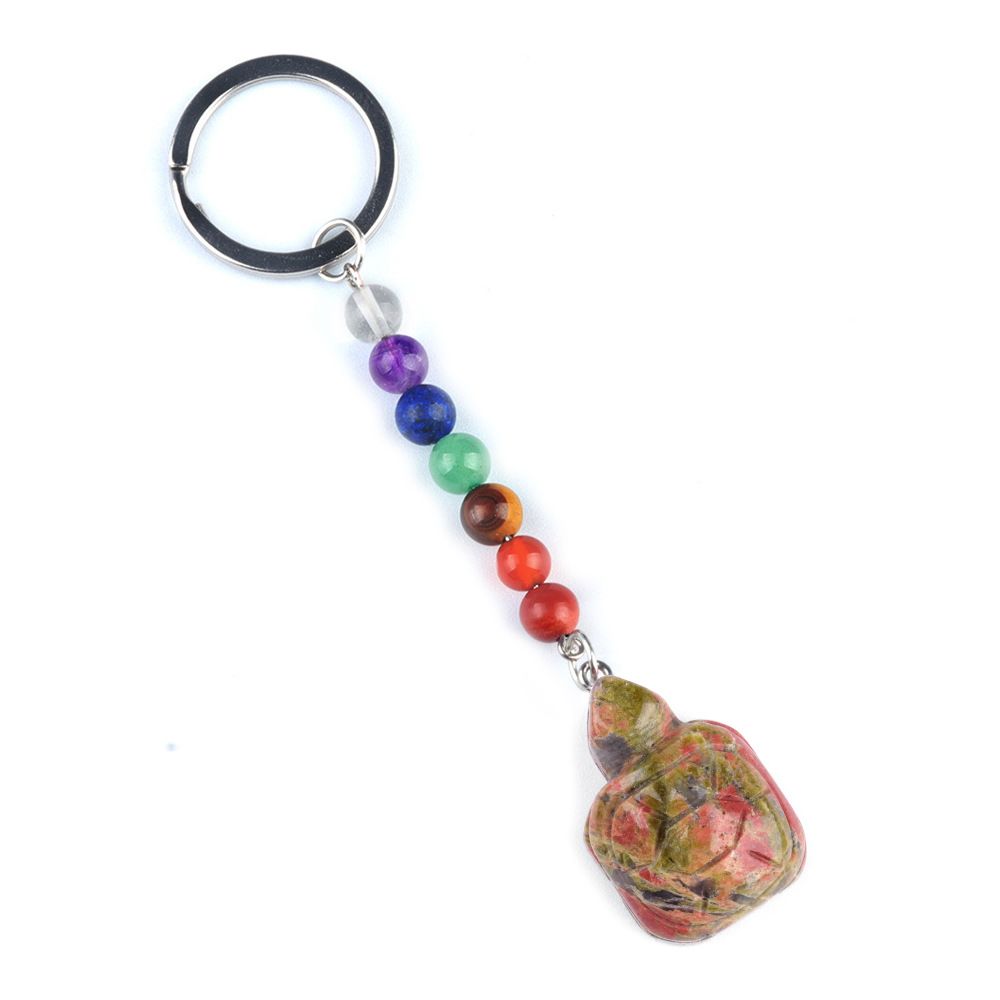 1955-Chaveiro de tartaruga de pedra de cristal colorido, pingente de jóias de chakra, pingente de chaveiro de animal pequeno