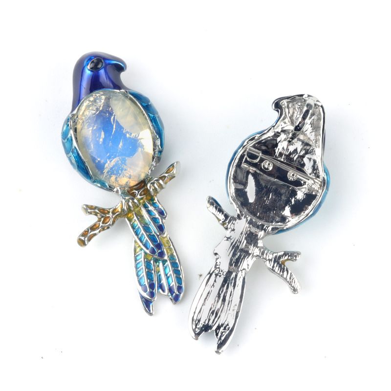 1682-Pingente de broche de papagaio Pingente de broche de gema incrustado com pino de pedra de ágata de cristal, colar