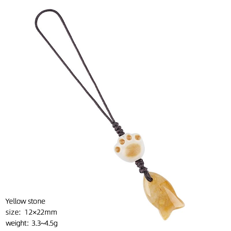 2431 Pingente de peixe pequeno de cristal natural bolsa de chave de telefone celular decoração de pedra natural gato bonito garra pingente de peixe pequeno