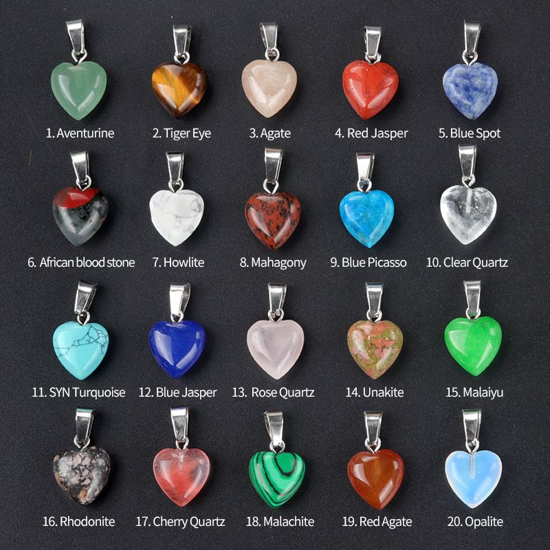 1676-13Mm pingente de amor, pingente de amor de pedra de cristal de ágata natural DIY colar em forma de coração acessórios de jóias