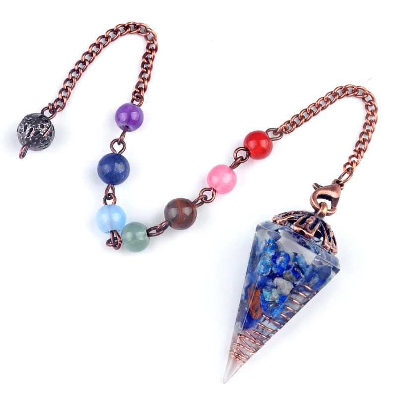 1972-Resina de cascalho de cristal natural pingente de pingente de bandeja de flor de cone hexagonal, chakra colorido pérola yoga jóias