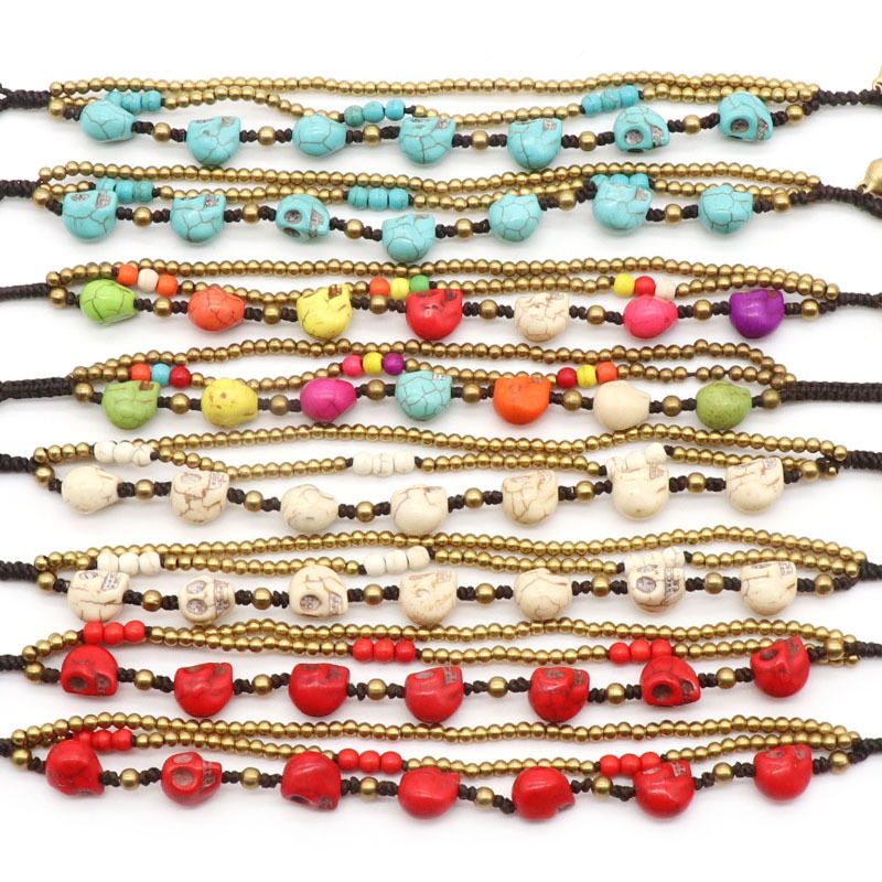 1155-Colorido Turquesa Crânio Pulseira desejo AliExpress Ebay Transfronteiriço Jóias Pulseira