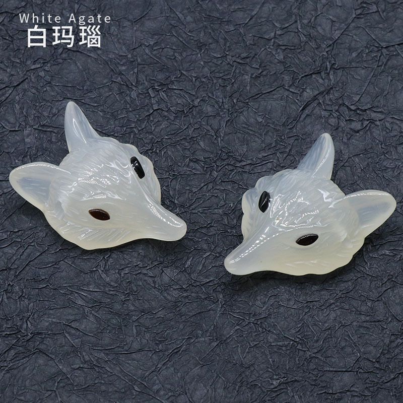 Pingente de raposa de cristal em pó 4CM venda quente, ágata de cristal semi-preciosa pedra gravada cabeça de raposa DIY acessórios de jóias