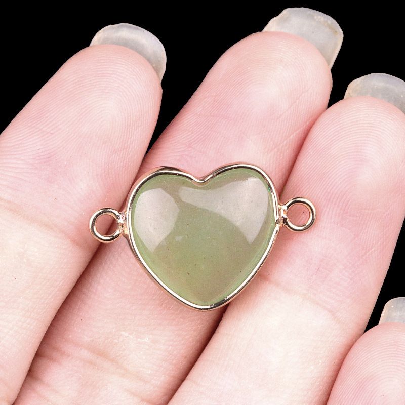 2026-15Mm conector de bainha de amor, pedra semi-preciosa natural amor duplo orifício de suspensão acessórios de jóias DIY