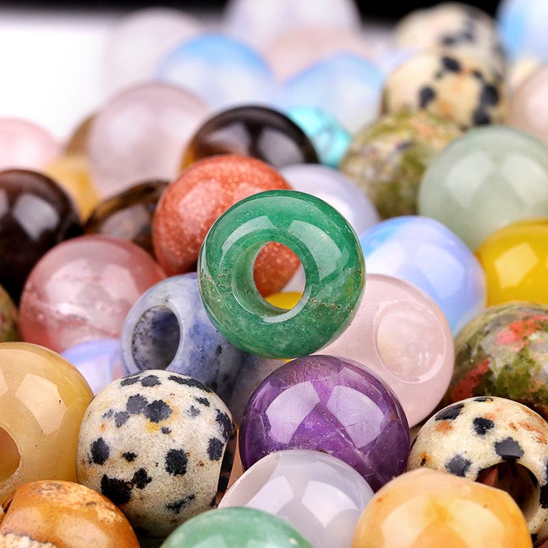317 - Contas de Grandes Furos, Contas Soltas de Ágata Cristalina, 12mm, 5mm, Contas Soltas de Pedra Natural de Grandes Furos, Materiais de Joias DIY Atacado