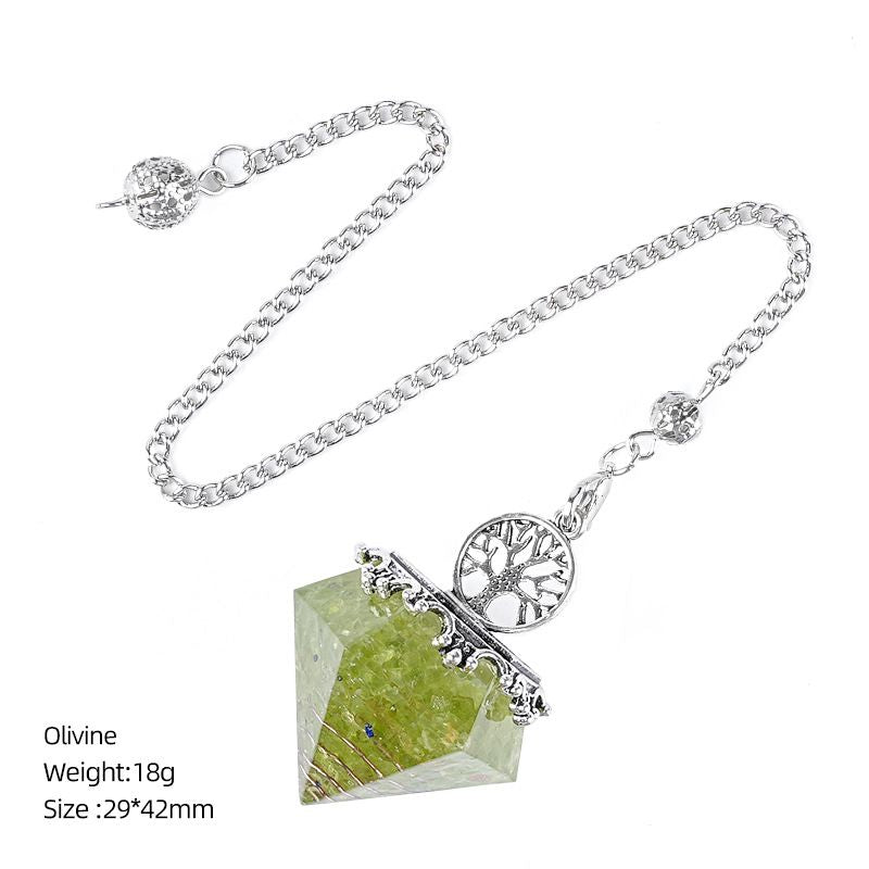 Pingente de pêndulo de cristal natural Cascalho epóxi Árvore da vida Yoga Meditação Freqüência ajustável Rômbolo Resina Pêndulo