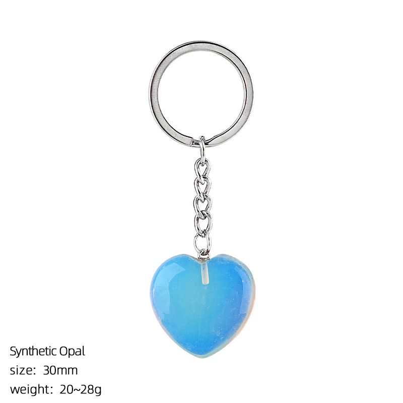 30Mm cristal natural amor chaveiro bonito saco decoração do carro pedra áspera polida pingente de coração de pedra semipreciosa