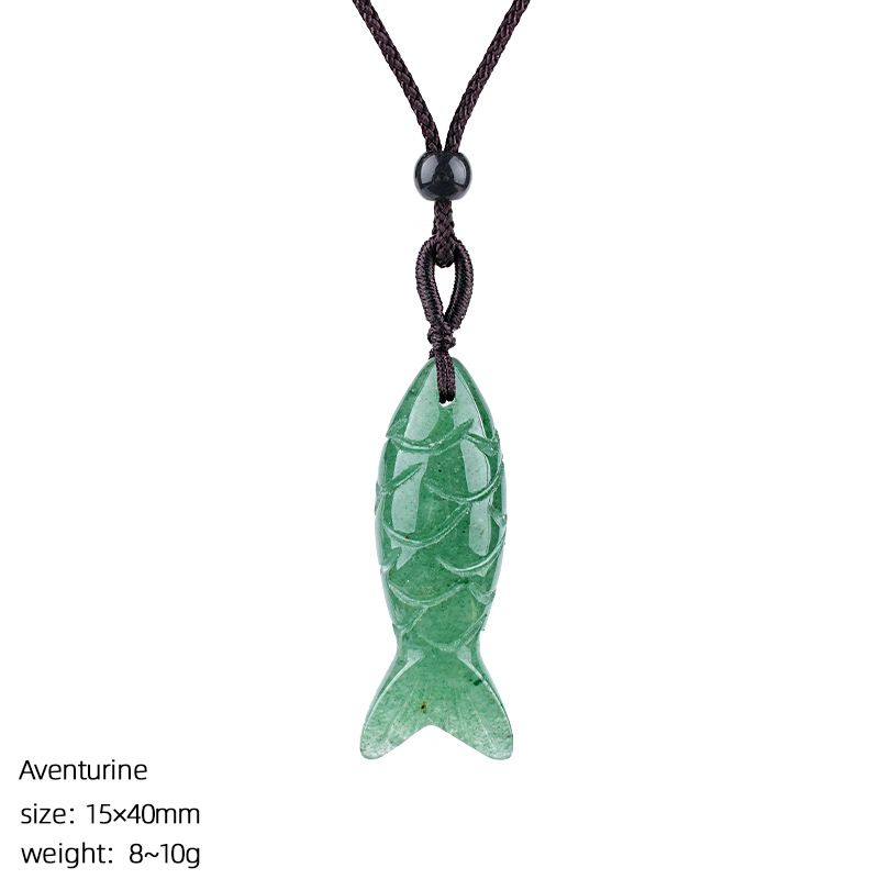 Colar de peixe pequeno de pedra semi-preciosa natural de 40Mm, colar de corda trançada ajustável, pingente de peixe pequeno de ágata tridimensional com gravura em pedra ágata.