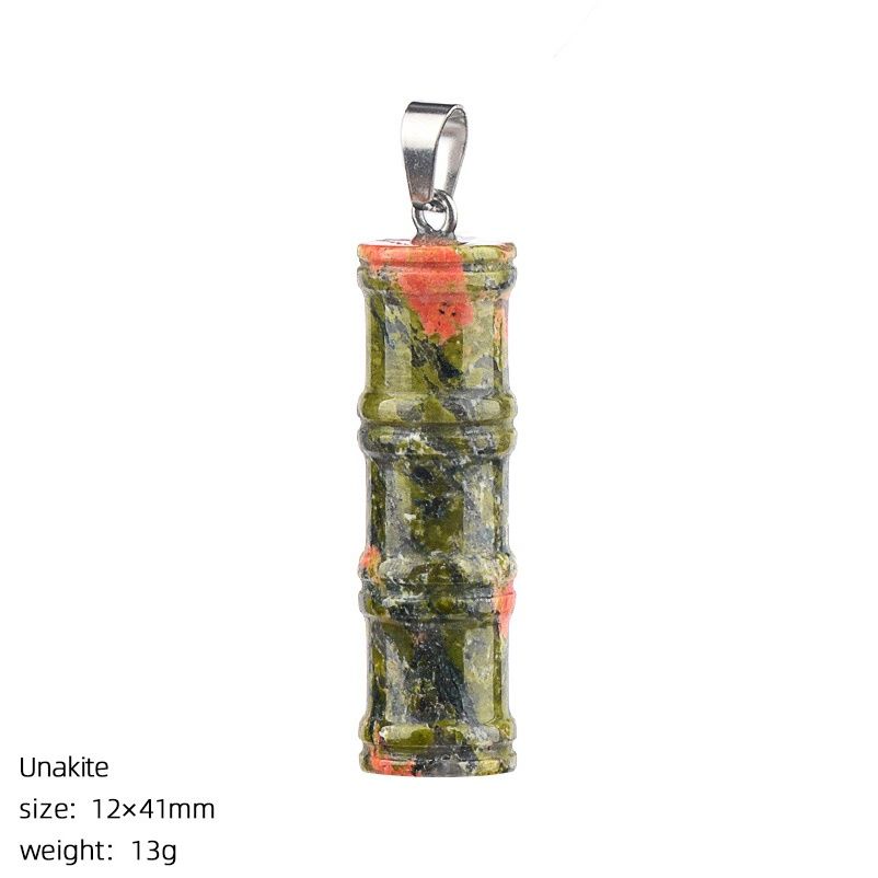 2496 Pingente de bambu de pedra natural, colar alto de junta de estilo chinês, joias de bambu de ametista de escultura tridimensional em pedra áspera.