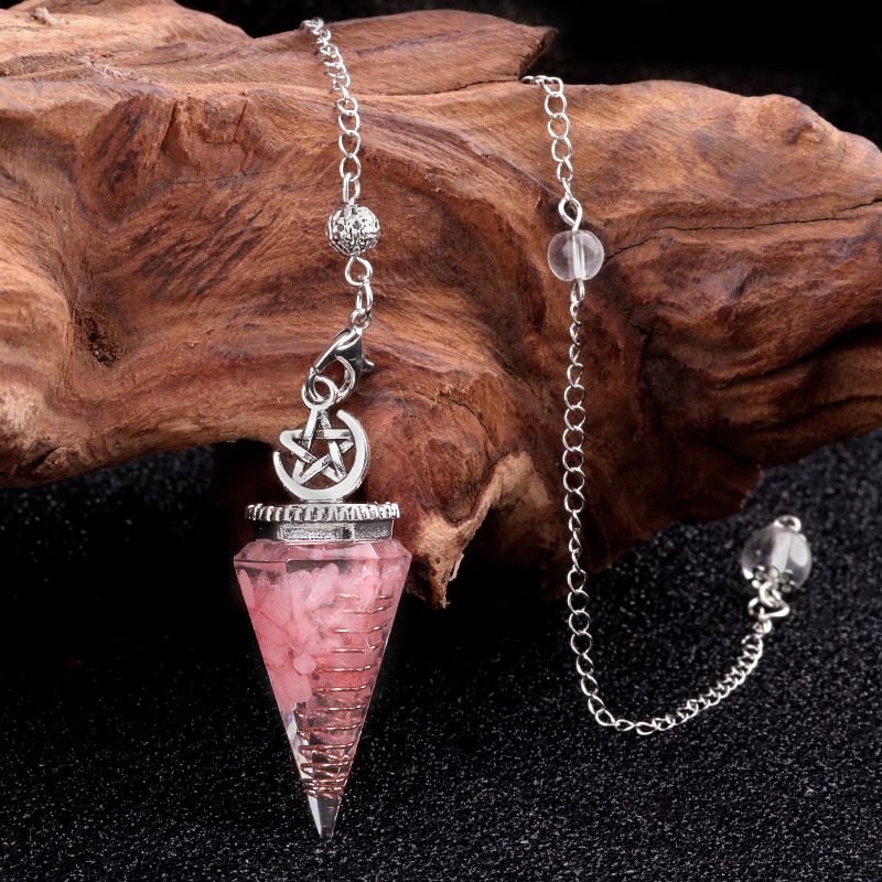 2138-Star-Moon Hexagonal Cone Cristal Ágata Pedra Semi-preciosa Resina de Cascalho Pingente de Pêndulo