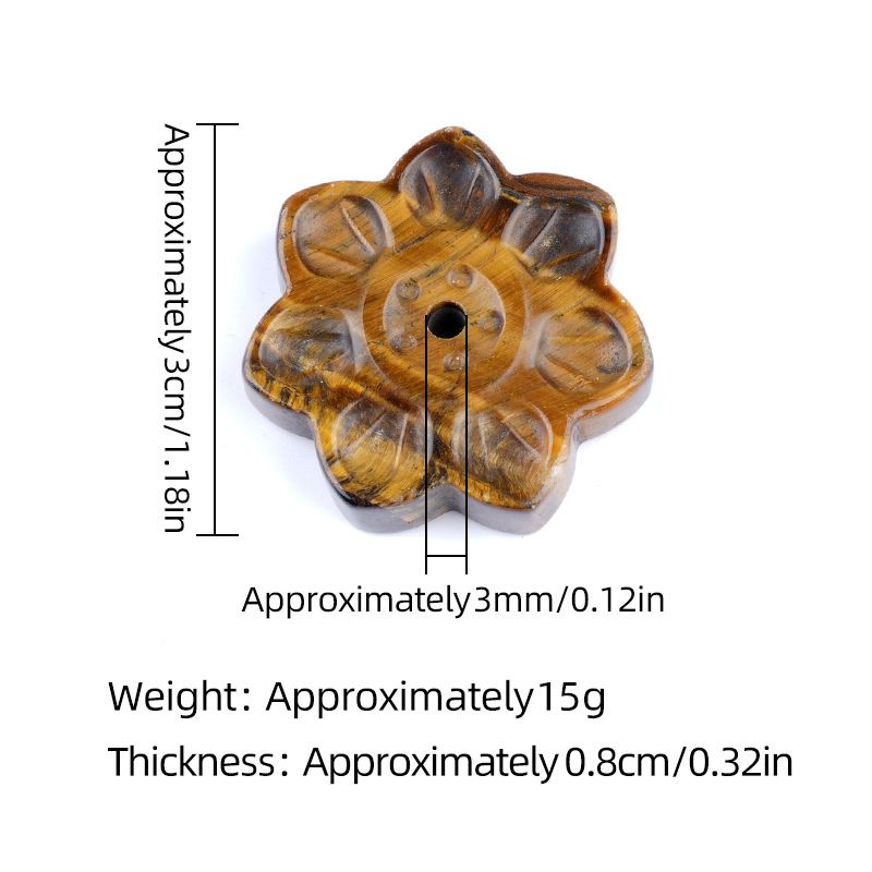 Inserção de incenso de lótus de cristal natural cabeça de pedra semipreciosa, base de suporte de incenso de arame, inserção de queimador de incenso de pedra de olho de tigre de 30 mm