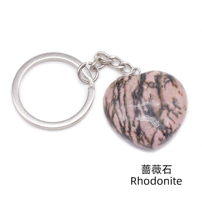 Pedra de ágata de cristal natural 30mm chaveiro do amor, pingente em forma de coração DIY caixa de presente acessórios de jóias