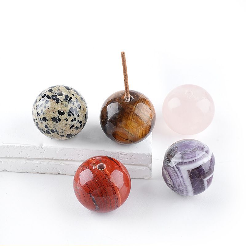 25Mm base de plug de incenso de cristal natural, pequeno ornamento de mesa, pedra áspera polida em forma de tambor perfurado porta-incenso de fio de pedra semi-preciosa