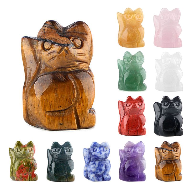 1 polegada ornamento de gatinho de pedra semipreciosa esculpido à mão ametista gato criativo enfeite de mesa