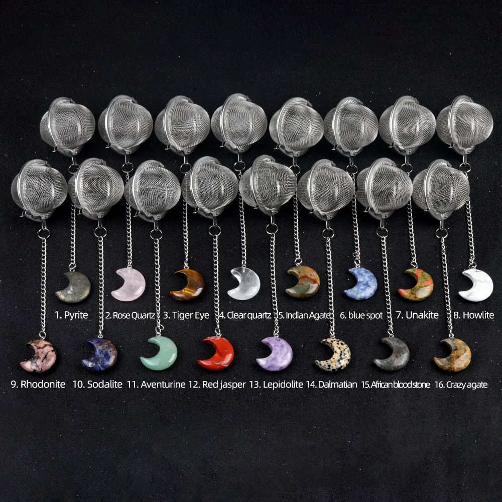 1789-Moon Tea Filter, Natural Crystal Agate Stone 304 Stainless Steel Tea Filter Sopa Hot Pot