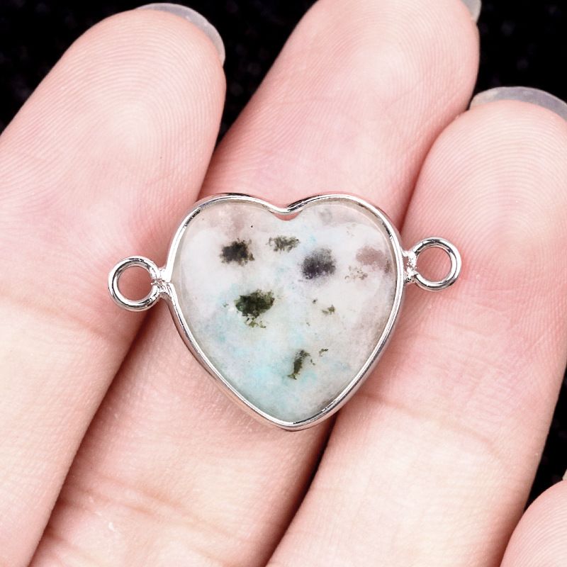 2026-15Mm conector de bainha de amor, pedra semi-preciosa natural amor duplo orifício de suspensão acessórios de jóias DIY