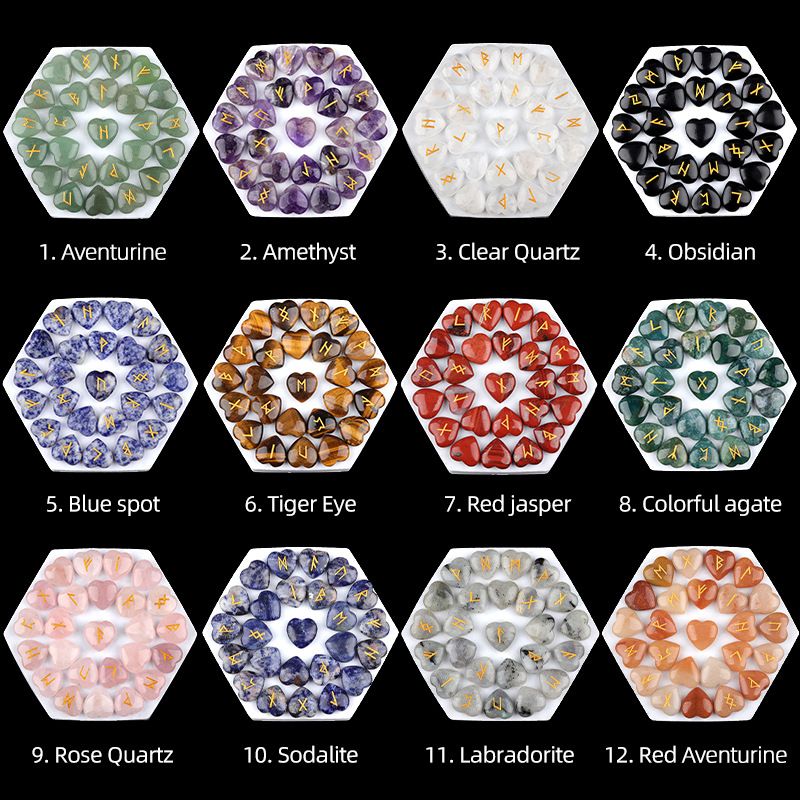 2315-Runes Natural Crystal Love Luhn Rune Stone Rune Semi-Precious Stone Engraved 25 saco de pano