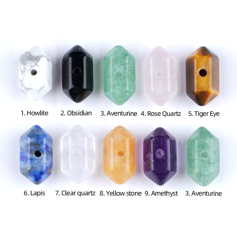 Acessórios de orifício médio de ponta dupla de cristal natural, olho de tigre de ouro verde, cristal de ametista em pó de cristal branco acessórios de joias DIY