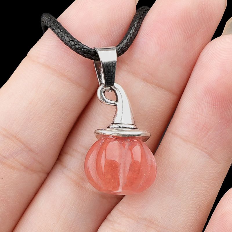 2344-Pingente de abóbora de pedra de ágata de cristal natural pequeno pingente criativo DIY enfeite de Halloween material de acessórios