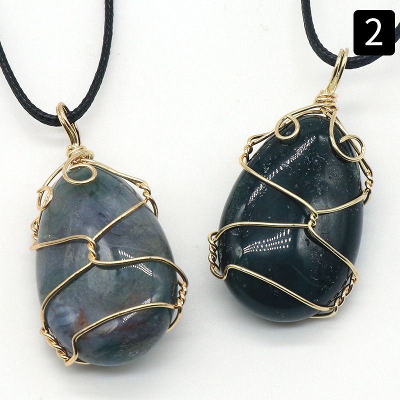 Ágata de cristal natural, pedra semipreciosa, pingente de enrolamento de gota de água, jade Dongling de cristal em pó, colar de pedra olho de tigre.