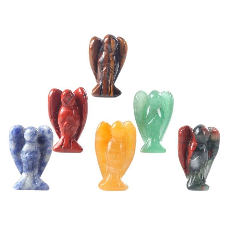 Cristal natural ágata pedra anjo escultura 12PCS caixa de cor Nórdico mini 1in anjo tigre olho pedra ornamento estátua
