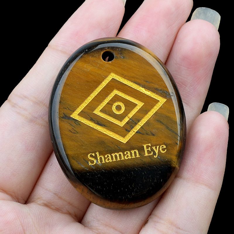 2335-Pingente de letras de pedra de palma de pedra de cristal natural Shaman Eye