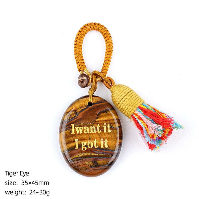 2454 Chaveiro de pedra de cristal natural com letras de ágata pingente de carro, pingente de bolsa de pedra mindfulness.