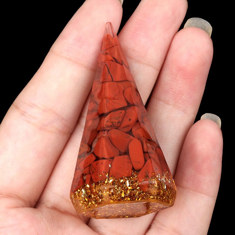 2320-Resina de cristal de resina hexagonal de anel de cone ornamento, cone geométrico tridimensional porta anel de pedra semipreciosa