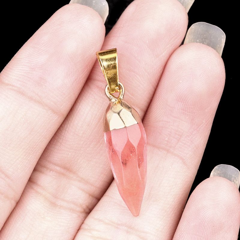 2092-Ametista ágata pedra bala cortada pingente cabeça dourada pequena pimenta DIY colar acessórios