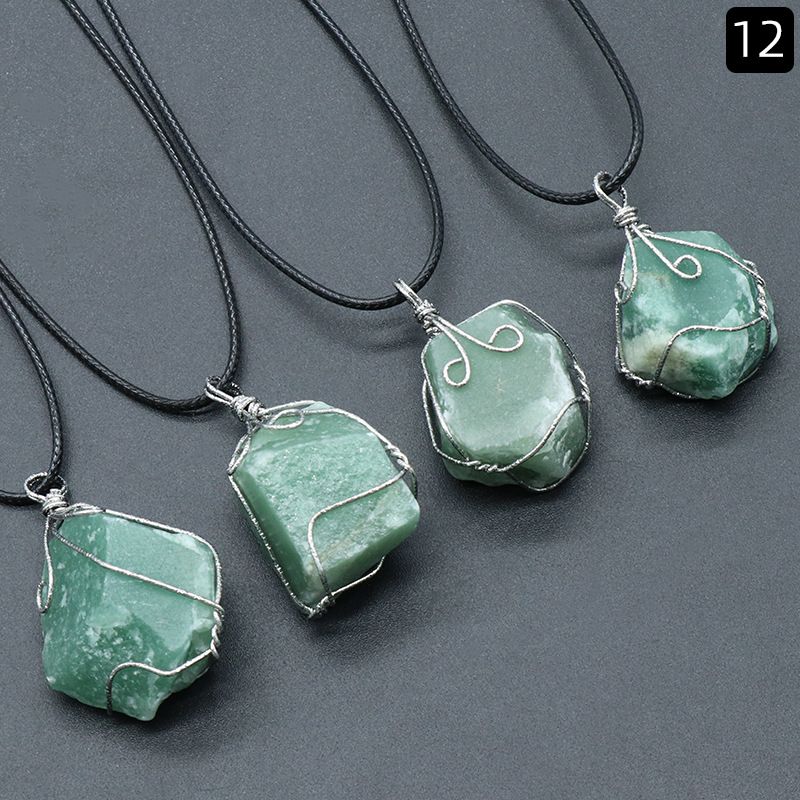 1414-Pingente de seda com enrolamento de pedra áspera citrina, ametista branca rosa fluorita Dongling jade acessórios de colar de pedra irregular