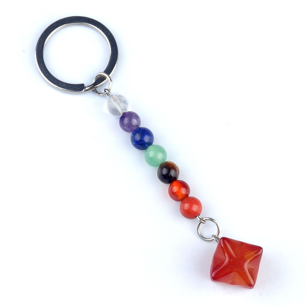1937-Pedra colorida de cristal natural ágata Kaba chaveiro estrela, pingente de hexagrama tridimensional Merkaba.