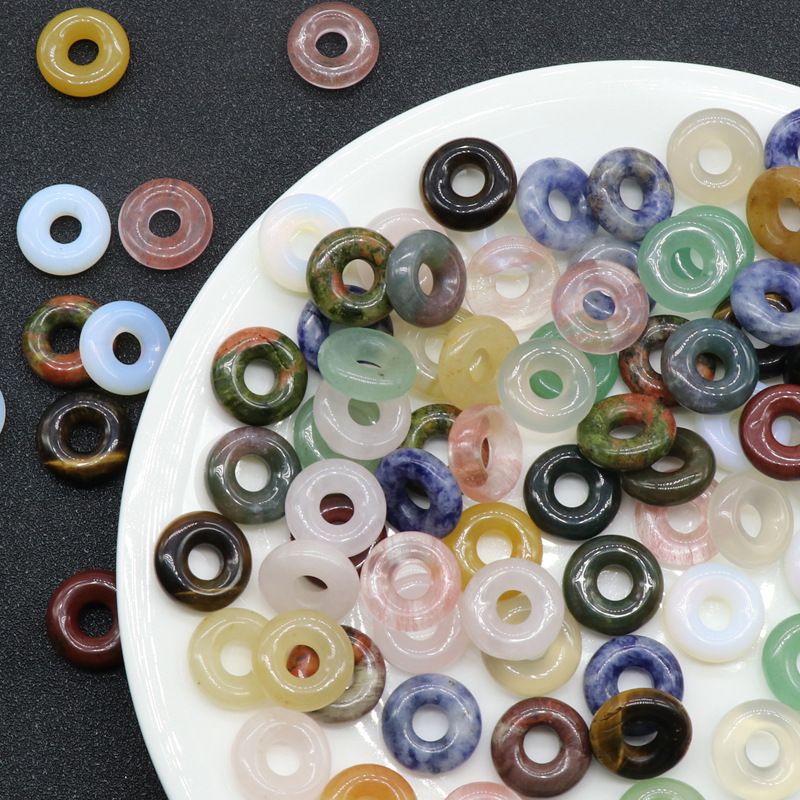 575-15Mm grande buraco solto grânulo donut cristal ágata semi-precioso pedra grande buraco correndo anel DIY jóias de vários materiais