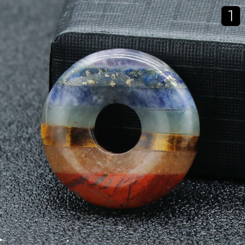1282-Pingente de fivela de segurança de pedra colorida, emenda de pedra de cristal grande anel de buraco DIY material pendente de chakra