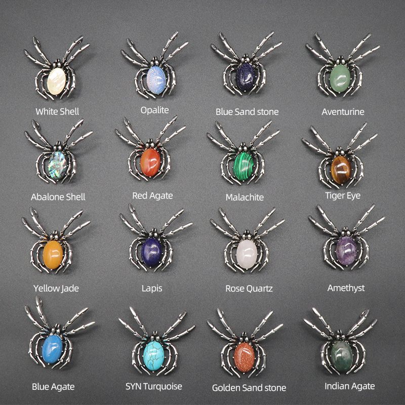 1585 Um pingente de broche de gema broche de aranha de cristal liga de ágata incrustada pingente de pedra preciosa
