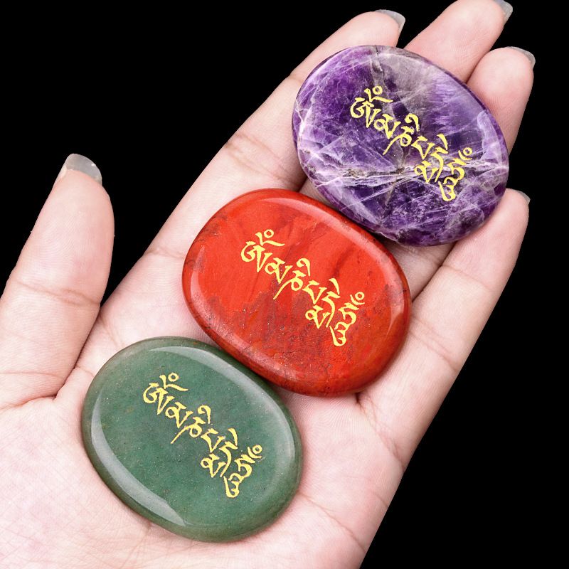 2149-Om Mani Padme Om Mantra de Seis Sílabas Pedra de Palma, Joias Tibetanas Om Mani Padmé Hum Alívio do Estresse