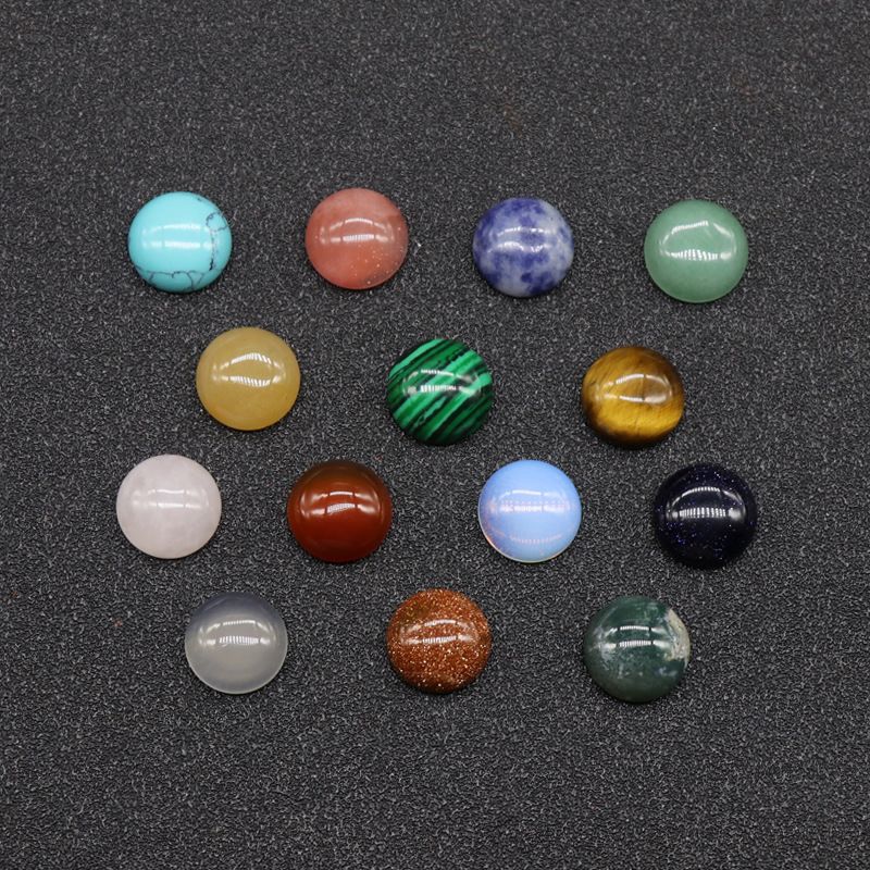 12Mm jade cristal ágata pedra cor tesouro semi-redondo cordão anel rosto tempo gema DIY Japonês Nail Art Acessórios de jóias